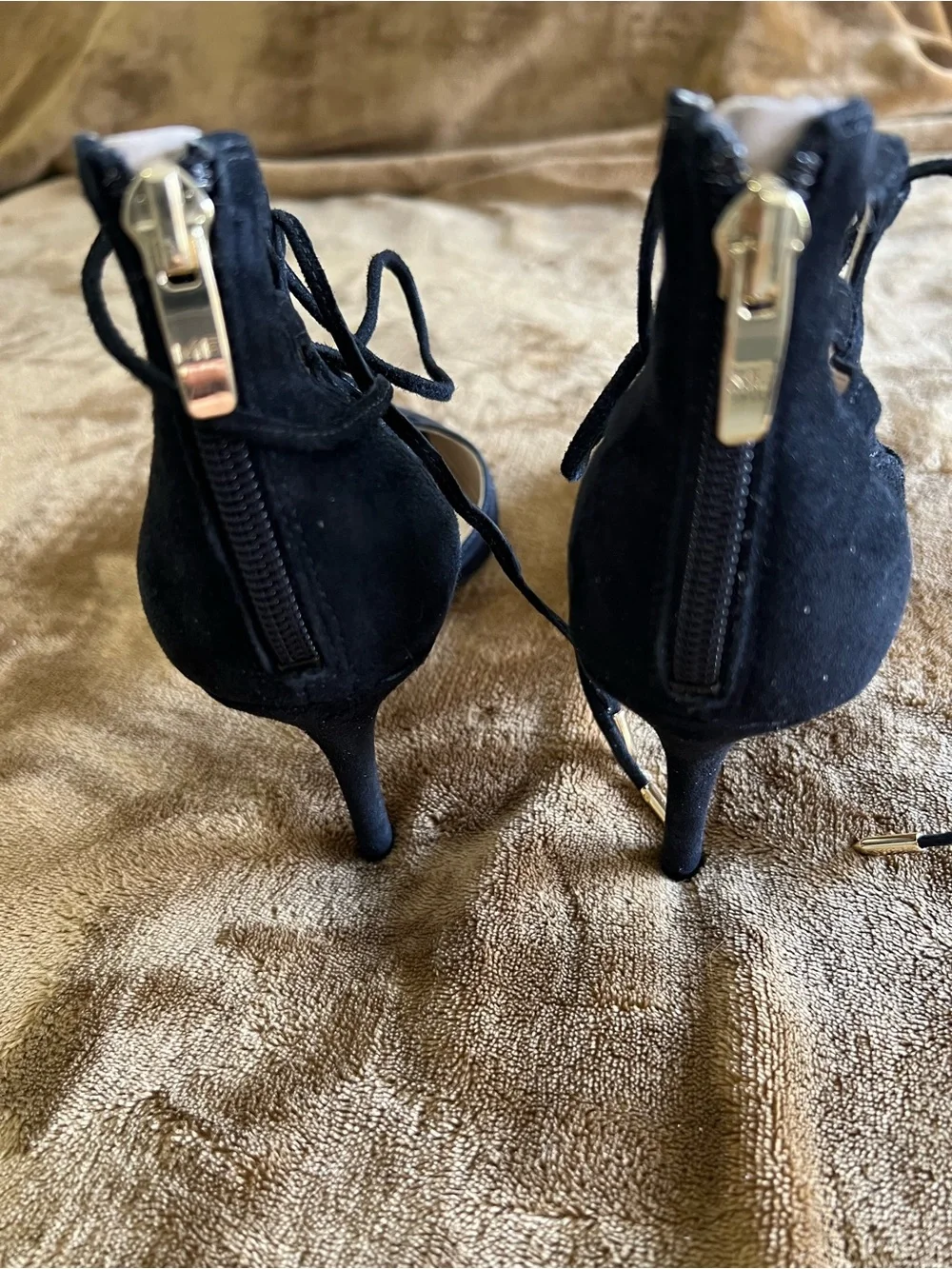 Marc Fisher Black Suede Lace-Up Pointed Heels